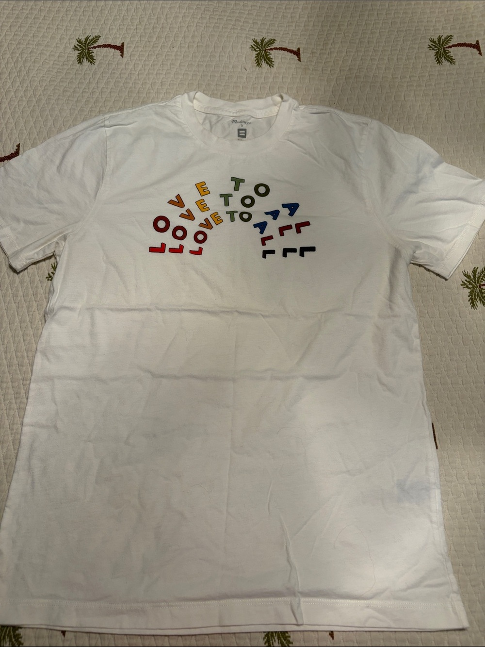 Madewell White Crewneck Tee with Rainbow Love Logo